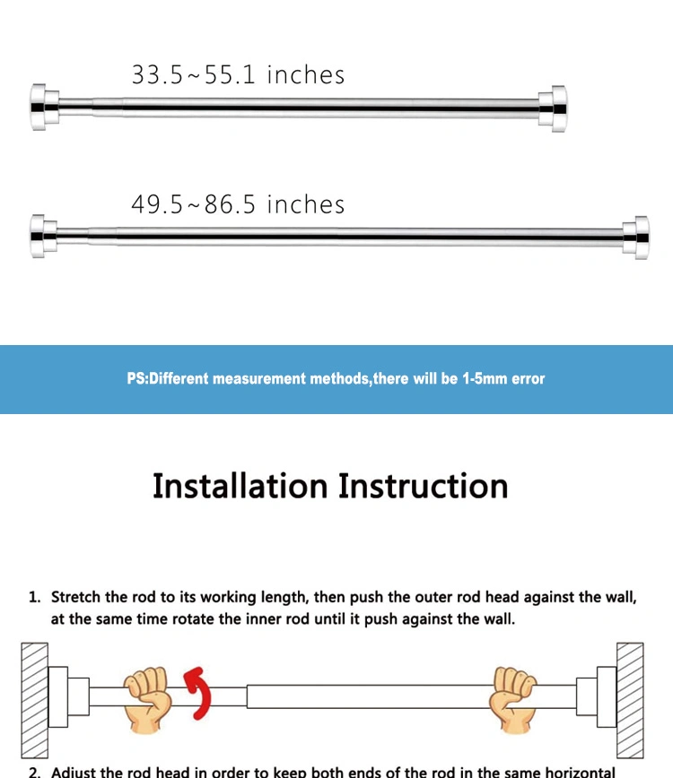 41 Inch Tension Stainless Steel Shower Curtain Rod