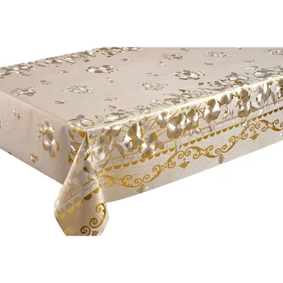 Aterramento prateado dourado com capa de mesa em relevo com tecido de poliéster