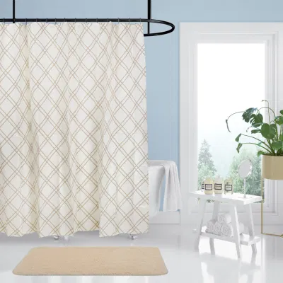 Cortina de chuveiro de banheiro 100% poliéster estilo treliça simples e moderna para decoração de casa
