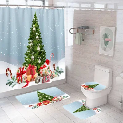 Cortinas de chuveiro estampadas de Natal para banheiro com anti